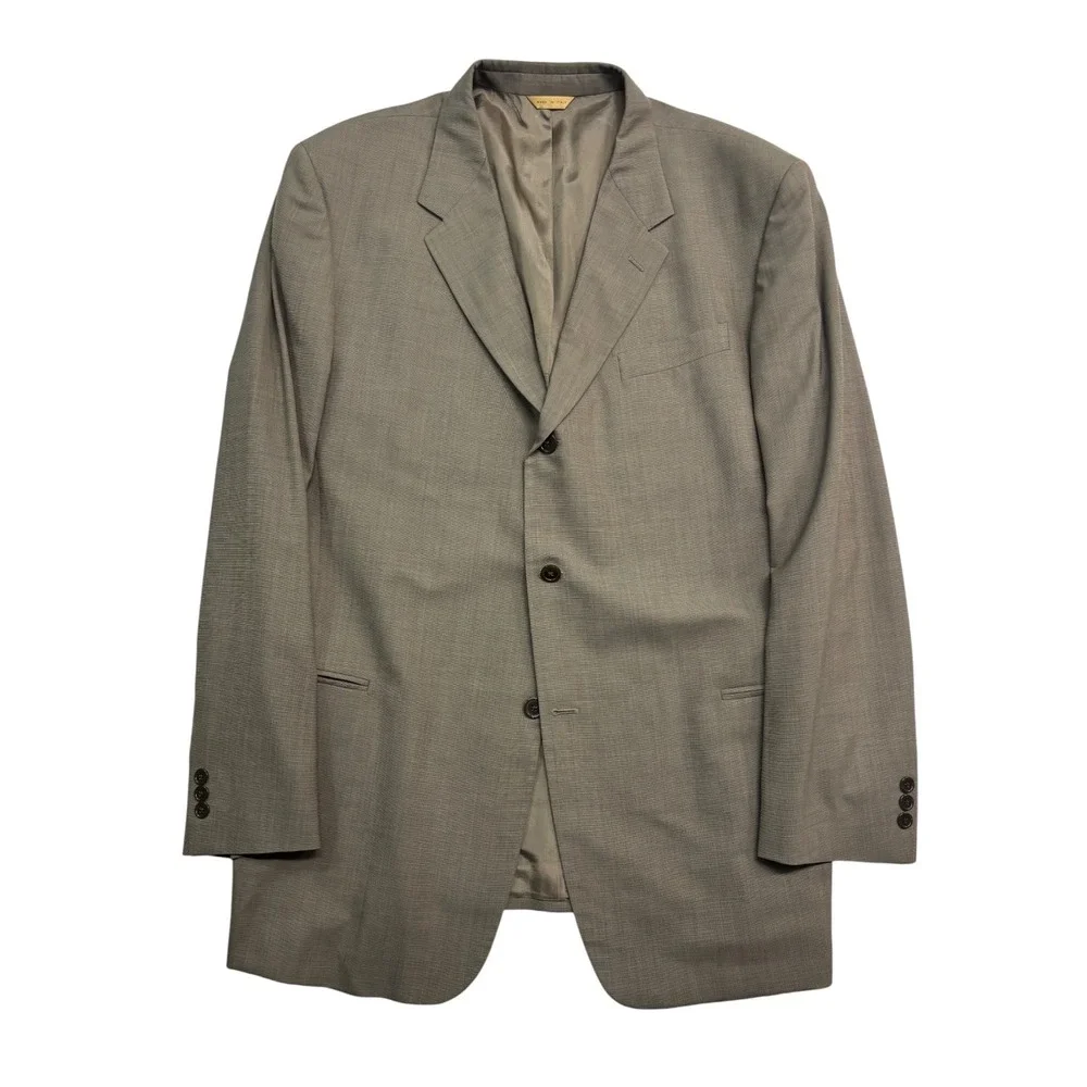 vtg 90s Donna Karan 48L 42x32 Taupe 2pc Pant Suit Italy Made Wool Pleated Cuff